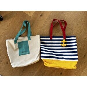 Nautical Primary Stripe Canvas  Tote Barnes & Noble  Bag Anchor Foldable Travel
